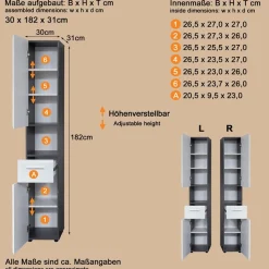 welltime Hochschrank »Sovana« Badezimmerschrank in Hochglanzoptik - (B/T/H) 30/31/182 cm