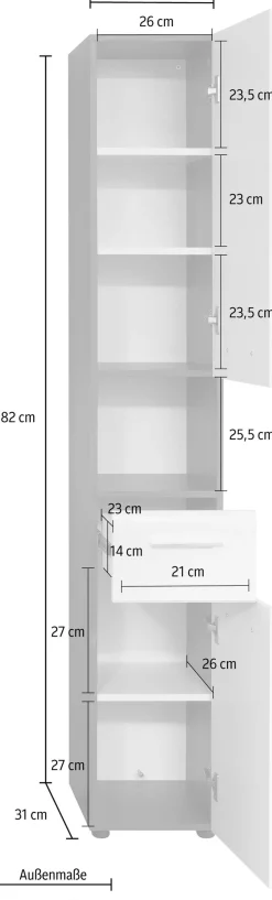 welltime Hochschrank »Sovana« Badezimmerschrank in Hochglanzoptik - (B/T/H) 30/31/182 cm
