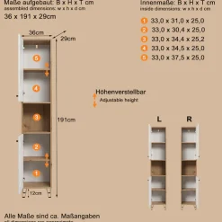 welltime Hochschrank »Tarragona« 1 Stk. tlg. Hochschrank mit 1 Tür & 1 Klappe - (B/T/H) 36/29/191 cm
