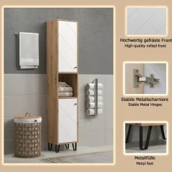 welltime Hochschrank »Tarragona« 1 Stk. tlg. Hochschrank mit 1 Tür & 1 Klappe - (B/T/H) 36/29/191 cm