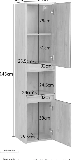 welltime Hochschrank »Torun Badezimmerschrank« Badschrank Schrank Breite 35 cmmit Glasfronten