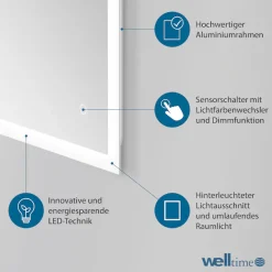 welltime LED-Lichtspiegel »Harmony« mit Lichtfarbenwechsler und Dimmschalter, in verschiedenen Größen