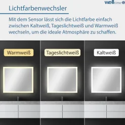 welltime LED-Lichtspiegel »Harmony« mit Lichtfarbenwechsler und Dimmschalter, in verschiedenen Größen
