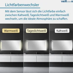 welltime LED-Lichtspiegel »Plaza« mit Lichtfarbenwechsler und Dimmschalter, in verschiedenen Größen