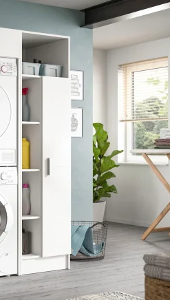 welltime Mehrzweckschrank »FALAS,Höhe 195cm, 1 Tür, 1 Kleiderstange, 5 offene Fächer« in verschiedenen Farben erhältlich, 1 Stk. tlg. Universalschrank, Wäscheschrank, Badezimmer, Hauswirtschaftsschrank