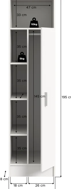 welltime Mehrzweckschrank »FALAS,Höhe 195cm, 1 Tür, 1 Kleiderstange, 5 offene Fächer« in verschiedenen Farben erhältlich, 1 Stk. tlg. Universalschrank, Wäscheschrank, Badezimmer, Hauswirtschaftsschrank