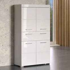 welltime Midischrank »Avena« Standschrank mit 4 Türen, 1 Schublade - (B/T/H) 73/31/130 cm