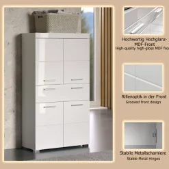 welltime Midischrank »Avena« Standschrank mit 4 Türen, 1 Schublade - (B/T/H) 73/31/130 cm