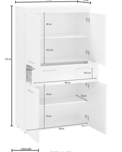 welltime Midischrank »Avena« Standschrank mit 4 Türen, 1 Schublade - (B/T/H) 73/31/130 cm
