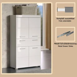 welltime Midischrank »Avena« Standschrank mit 4 Türen, 1 Schublade - (B/T/H) 73/31/130 cm