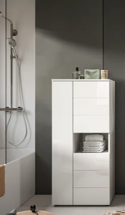 welltime Midischrank »BIEL, Höhe 133 cm, 3 Türen, 1 offenes Fach« 1 Stk. tlg. Türanschlag wechselbar, modernes Design, Badschrank, Unterschrank, Bad