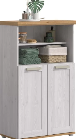 welltime Midischrank »COSENZA, Höhe 116cm, 2 Türen, 2 offene Fächer, 3 Einlegeböden« in Landhausoptik, mit weiteren Artikel der Serie kombinierbar, 1 Stk. tlg. Midischrank, Badschrank, Bad, Badezimmer