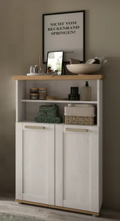welltime Midischrank »COSENZA, Höhe 116cm, 2 Türen, 2 offene Fächer, 3 Einlegeböden« in Landhausoptik, mit weiteren Artikel der Serie kombinierbar, 1 Stk. tlg. Midischrank, Badschrank, Bad, Badezimmer