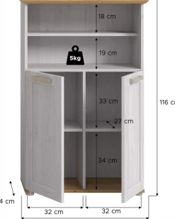 welltime Midischrank »COSENZA, Höhe 116cm, 2 Türen, 2 offene Fächer, 3 Einlegeböden« in Landhausoptik, mit weiteren Artikel der Serie kombinierbar, 1 Stk. tlg. Midischrank, Badschrank, Bad, Badezimmer