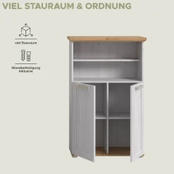 welltime Midischrank »COSENZA, Höhe 116cm, 2 Türen, 2 offene Fächer, 3 Einlegeböden« in Landhausoptik, mit weiteren Artikel der Serie kombinierbar, 1 Stk. tlg. Midischrank, Badschrank, Bad, Badezimmer