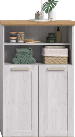 welltime Midischrank »COSENZA, Höhe 116cm, 2 Türen, 2 offene Fächer, 3 Einlegeböden« in Landhausoptik, mit weiteren Artikel der Serie kombinierbar, 1 Stk. tlg. Midischrank, Badschrank, Bad, Badezimmer