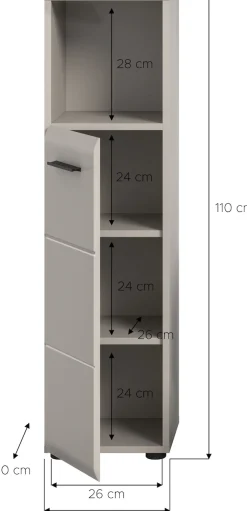 welltime Midischrank »FLORENZ,Höhe 110 cm, 1 Tür, 2 Fachböden, 1 offenes Fach« TOPSELLER!, 1 Stk. tlg. Türanschlag wechselbar, hochwertige MDF Front, Badschrank, Bad