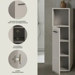 welltime Midischrank »FLORENZ,Höhe 110 cm, 1 Tür, 2 Fachböden, 1 offenes Fach« TOPSELLER!, 1 Stk. tlg. Türanschlag wechselbar, hochwertige MDF Front, Badschrank, Bad