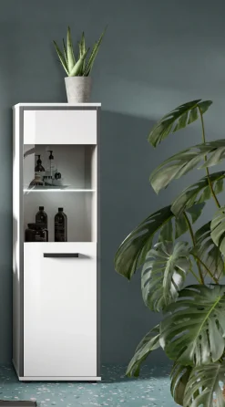 welltime Midischrank »KAJO, hochglanz Front, inkl. Beleuchtung, Glastür, 4 Fächer« 2 Stk. tlg. Badschrank, Midischrank, Bad, Badezimmer