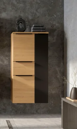 welltime Midischrank »MAILAND, Softclose-Auszug, gedämpfte Scharniere, hochwertiges MDF« Maße (B/H/T): ca. 65/130/35 cm,Wildeiche, gedämpfte Scharniere undSoftclose-Auszug
