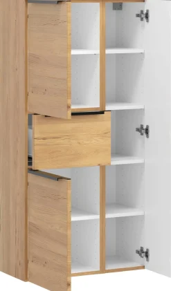 welltime Midischrank »MAILAND, Softclose-Auszug, gedämpfte Scharniere, hochwertiges MDF« Maße (B/H/T): ca. 65/130/35 cm,Wildeiche, gedämpfte Scharniere undSoftclose-Auszug