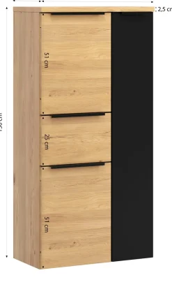 welltime Midischrank »MAILAND, Softclose-Auszug, gedämpfte Scharniere, hochwertiges MDF« Maße (B/H/T): ca. 65/130/35 cm,Wildeiche, gedämpfte Scharniere undSoftclose-Auszug