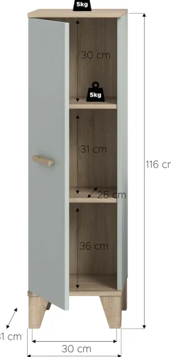 welltime Midischrank »MINTTU, Höhe 116 cm, 1 Tür, 2 Einlegeböden, 3 Fächer« Türanschlag rechts und links montierbar,Badmöbel, Badschrank, Schrank, Kommode, Bad, Unterschrank