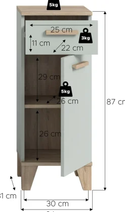 welltime Midischrank »MINTTU, Höhe 87 cm, 1 Tür, 1 Schubkasten, 1 Einlegeboden, 2 Fächer« Türanschlag rechts und links montierbar,Badmöbel, Badschrank, Schrank, Kommode, Bad, Unterschrank