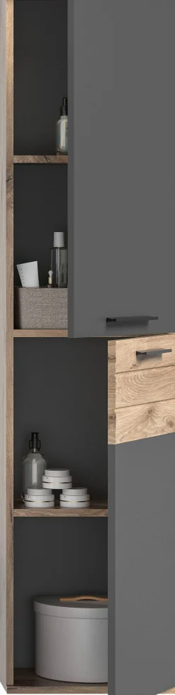 welltime Midischrank »Riga, Breite 37 cm, 2 Türen, 2 Einlegeböden, 1 Konstruktionsboden« Türanschlag wechselbar, Badmöbel, Badschrank, Schrank,Bad, Hochschrank