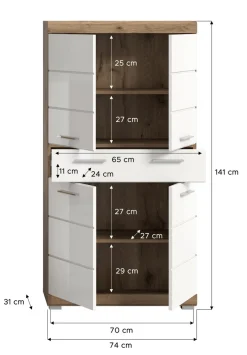 welltime Midischrank »SIENA, Breite 74cm, 4 Türen, 1 Schubkasten, 4 Fächer, MDF-Front« TOPSELLER!,in verschiedenen Farben erhältlich, Badmöbel, Badschrank, Schrank, Bad