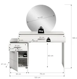 welltime Schminktisch »FLORENZ, hochwertige MDF-Front, Rillenfräsung, 2 Schubladen, Spiegel« 1 Stk. tlg. Schminktisch, Schminktisch mit Spiegel, Spiegel Schminktisch