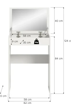 welltime Schminktisch »MIRA, Breite 62cm, aufklappbar mit Innenspiegel & Stauraumfach« Kosmetiktisch, Frieserkommode, Schreibtisch, Home-Office-Schreibtisch