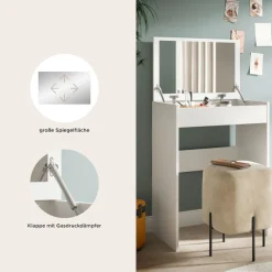 welltime Schminktisch »MIRA, Breite 62cm, aufklappbar mit Innenspiegel & Stauraumfach« Kosmetiktisch, Frieserkommode, Schreibtisch, Home-Office-Schreibtisch