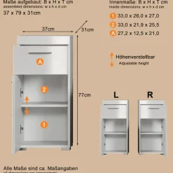 welltime Unterschrank »Avena« Badezimmerkommode mit 1 Schublade und 1 Tür - (B/T/H) 37/31/79 cm