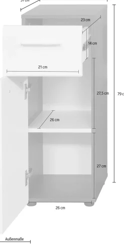 welltime Unterschrank »Sovana« Badkommode mit Hochglanzfront und 1 Schublade - (B/T/H) 30/31/80 cm