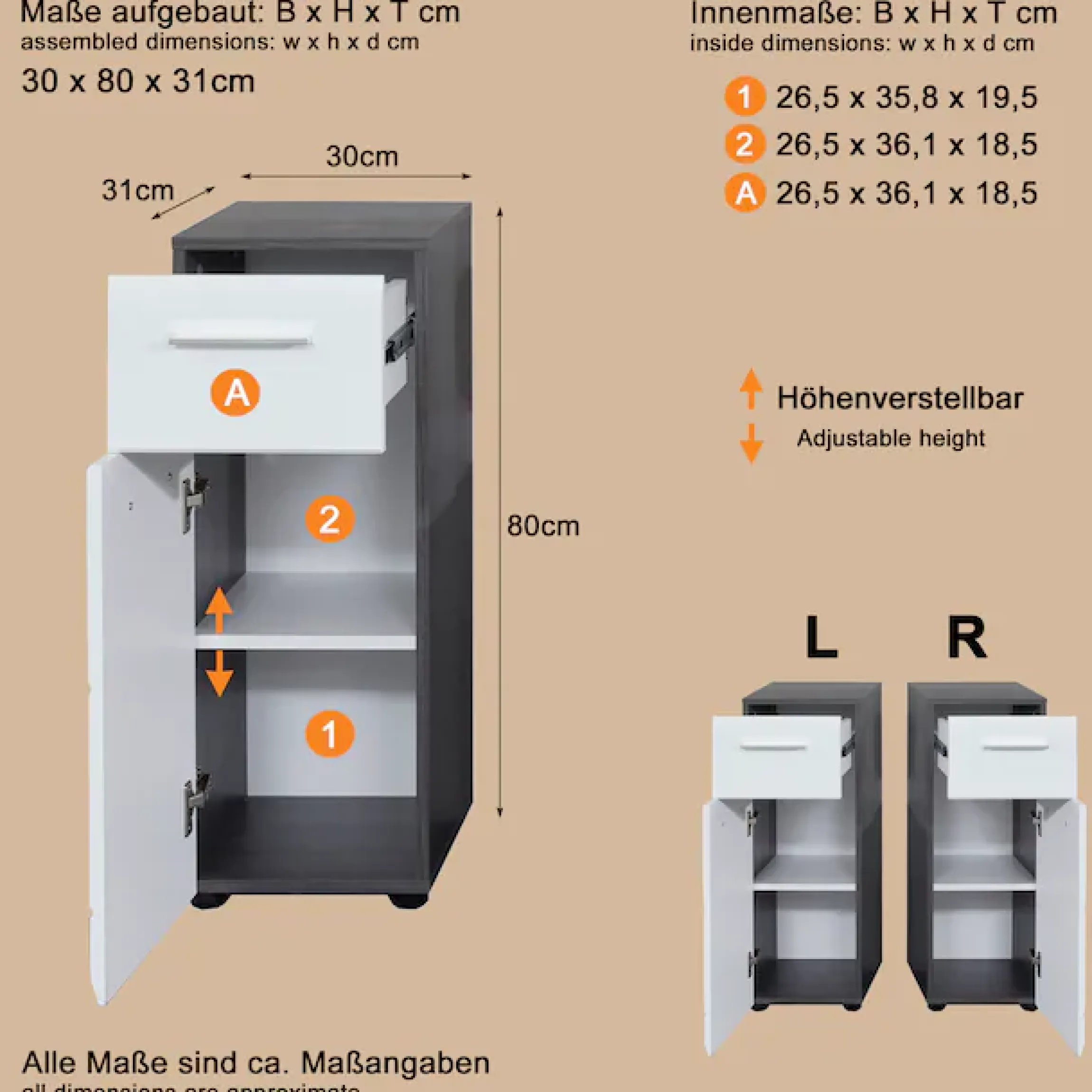 welltime Unterschrank »Sovana« Badkommode mit Hochglanzfront und 1 Schublade - (B/T/H) 30/31/80 cm