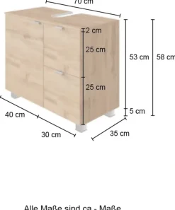 welltime Waschbeckenunterschrank »Bauska« 70 cm breit, mit 2 Auszügen
