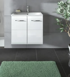welltime Waschbeckenunterschrank »FLORENZ, Breite 60 cm, inkl. Waschbecken, hängende Montage« TOPSELLER!, 2 Stk. tlg. hochwertige MDF Front, Griff chromglänzend, Badschrank, Bad