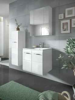 welltime Waschbeckenunterschrank »FLORENZ, Breite 60 cm, inkl. Waschbecken, hängende Montage« TOPSELLER!, 2 Stk. tlg. hochwertige MDF Front, Griff chromglänzend, Badschrank, Bad