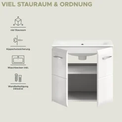 welltime Waschbeckenunterschrank »FLORENZ, Breite 60 cm, inkl. Waschbecken, hängende Montage« TOPSELLER!, 2 Stk. tlg. hochwertige MDF Front, Griff chromglänzend, Badschrank, Bad