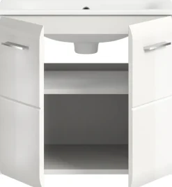 welltime Waschbeckenunterschrank »FLORENZ, Breite 60 cm, inkl. Waschbecken, hängende Montage« TOPSELLER!, 2 Stk. tlg. hochwertige MDF Front, Griff chromglänzend, Badschrank, Bad