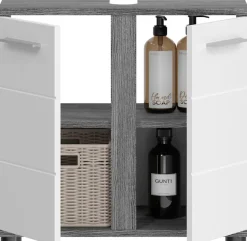 welltime Waschbeckenunterschrank »LUCCA, Breite 60cm, 2 Türen, 2 Fächer,mit Siphonausschnitt« MDF-Front, Badmöbel, Badschrank, Schrank, Kommode, Bad, Badezimmer