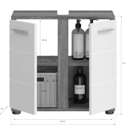 welltime Waschbeckenunterschrank »LUCCA, Breite 60cm, 2 Türen, 2 Fächer,mit Siphonausschnitt« MDF-Front, Badmöbel, Badschrank, Schrank, Kommode, Bad, Badezimmer