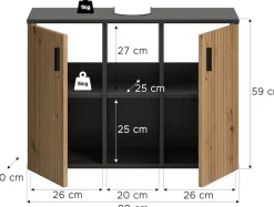 welltime Waschbeckenunterschrank »MANI, Paneeloptik, 2 offene Fächer, Siphonausschnitt« 1 Stk. tlg. WBU, Waschbeckenunterschrank, Unterschrank, Badschrank, Badezimmer