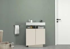 welltime Waschbeckenunterschrank »Vela,Breite 60cm, 2 Türen, 2 Fächer, mit Siphonausschnitt« 1 Stk. tlg. Waschbeckenunterschrank,Waschtisch,Design mit schrägen Türen