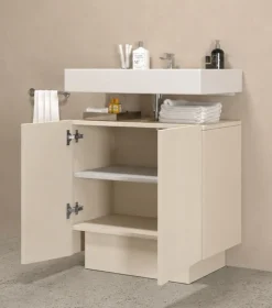 welltime Waschbeckenunterschrank »Vela,Breite 60cm, 2 Türen, 2 Fächer, mit Siphonausschnitt« 1 Stk. tlg. Waschbeckenunterschrank,Waschtisch,Design mit schrägen Türen