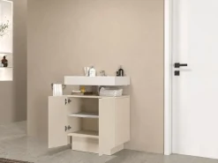 welltime Waschbeckenunterschrank »Vela,Breite 60cm, 2 Türen, 2 Fächer, mit Siphonausschnitt« 1 Stk. tlg. Waschbeckenunterschrank,Waschtisch,Design mit schrägen Türen