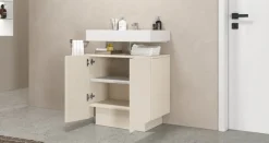 welltime Waschbeckenunterschrank »Vela,Breite 60cm, 2 Türen, 2 Fächer, mit Siphonausschnitt« 1 Stk. tlg. Waschbeckenunterschrank,Waschtisch,Design mit schrägen Türen