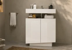 welltime Waschbeckenunterschrank »Vela,Breite 60cm, 2 Türen, 2 Fächer, mit Siphonausschnitt, lackiert« 1 Stk. tlg. Waschbeckenunterschrank,Waschtisch,Design mit schrägen Türen
