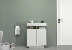 welltime Waschbeckenunterschrank »Vela,Breite 60cm, 2 Türen, 2 Fächer, mit Siphonausschnitt, lackiert« 1 Stk. tlg. Waschbeckenunterschrank,Waschtisch,Design mit schrägen Türen